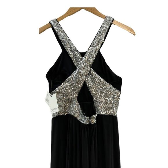 CALVIN KLEIN Black with Brilliant Silver Sequin Halter Maxi Dress NWT SZ 8 - Picture 13 of 17